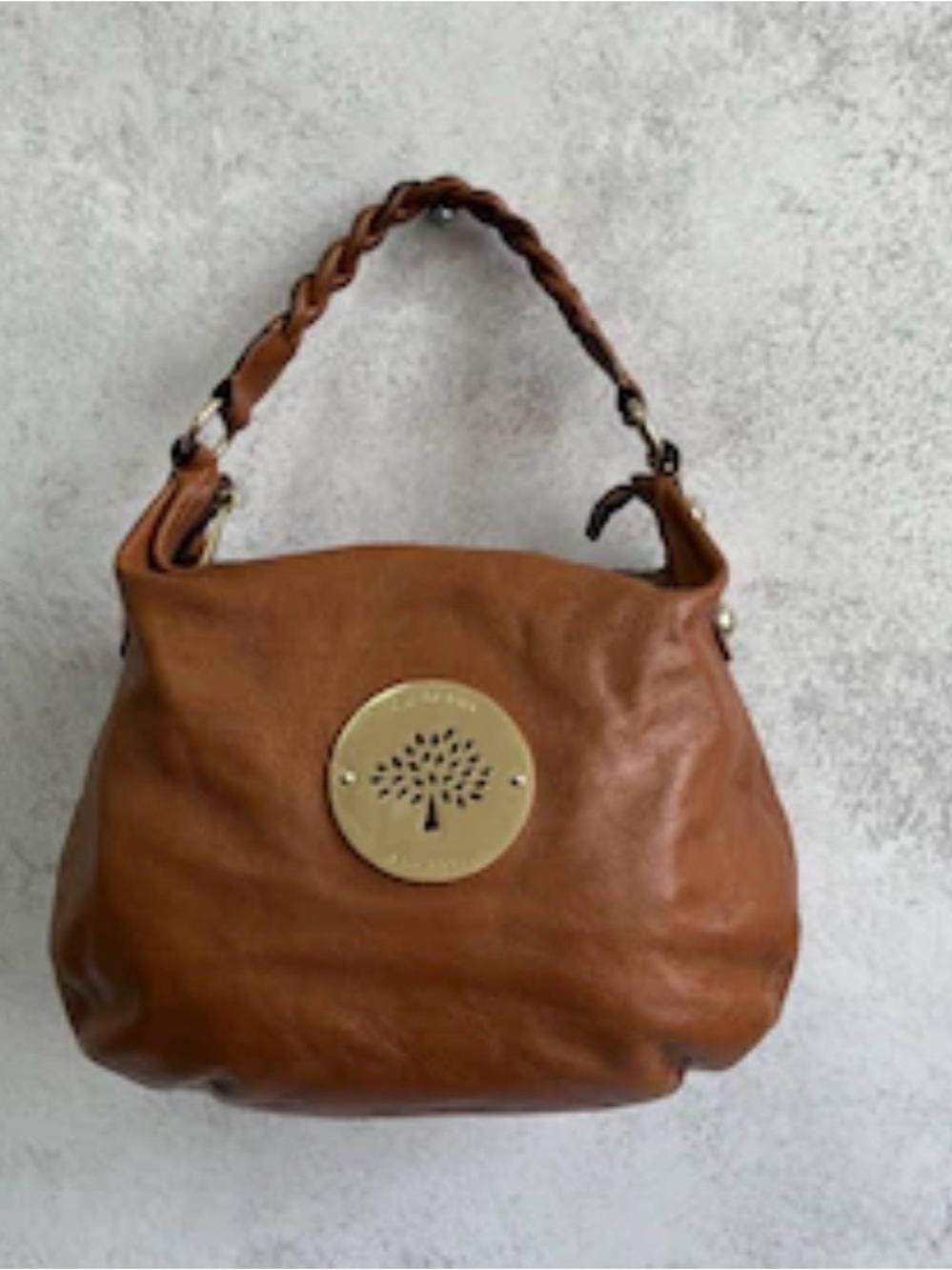 Mulberry Cognac Brown Leather medium Shoulder Bag with Braided Handle